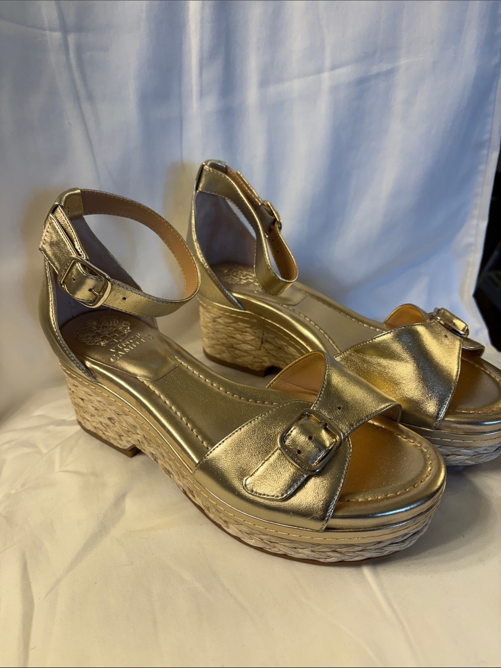 Vince Camino Gold Wedge Sandals with Ankle Strap - Women